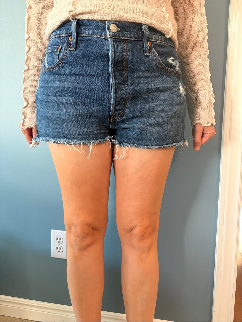 Levi's Blue High-Rise Cutoff Denim Shorts